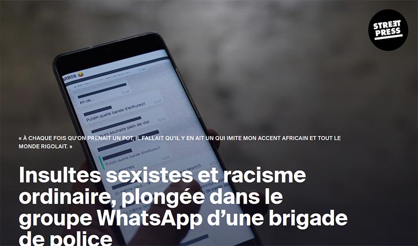 Insultes sexistes et racisme ordinaire dans le groupe WhatsApp d’une brigade de police